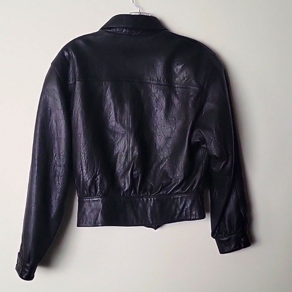 VTG Luis Alvear Womens P XS 80s  Leather Black Bomber Moto Biker Jacket Coat New - Picture 9 of 15